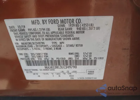 2020 Ford Ecosport Titanium z USA, uszkodzony, nr VIN MAJ6S3KL3LC349790